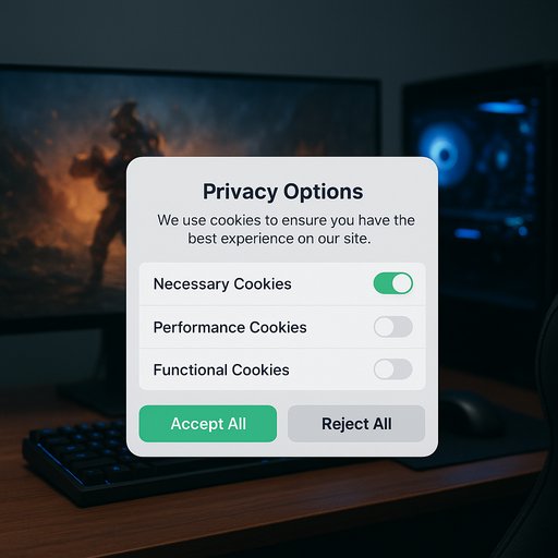 A cookies consent panel displayed on a gaming site, showing privacy options and a friendly layout. The image signals data privacy awareness for Pakistani players.