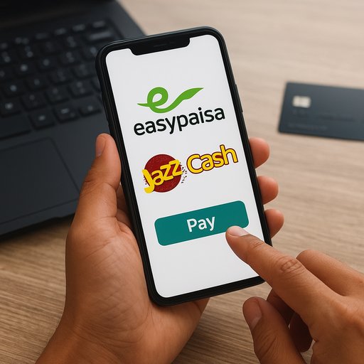 Image illustrating EasyPaisa and JazzCash payment methods in Pakistan. The image highlights local payment options used on 666D platforms in Karachi and Lahore. It aims to convey secure, convenient transactions for Pakistani players.